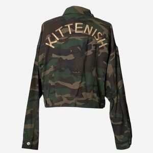✨ RARE Kittenish Camo Cropped Jacket with Gold Embroidery  L✨